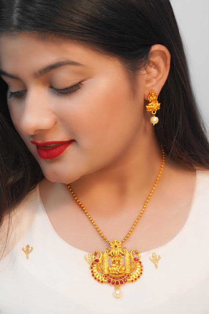 Brass Jewellery Set with Earring - Gold Necklace Latest Design