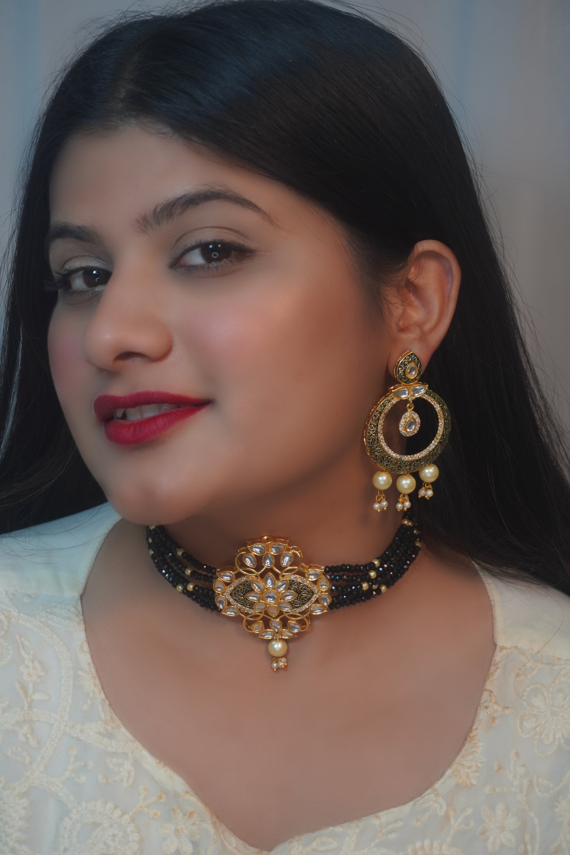 Black Meenakari Choker Necklace Set-Choker Necklace Set