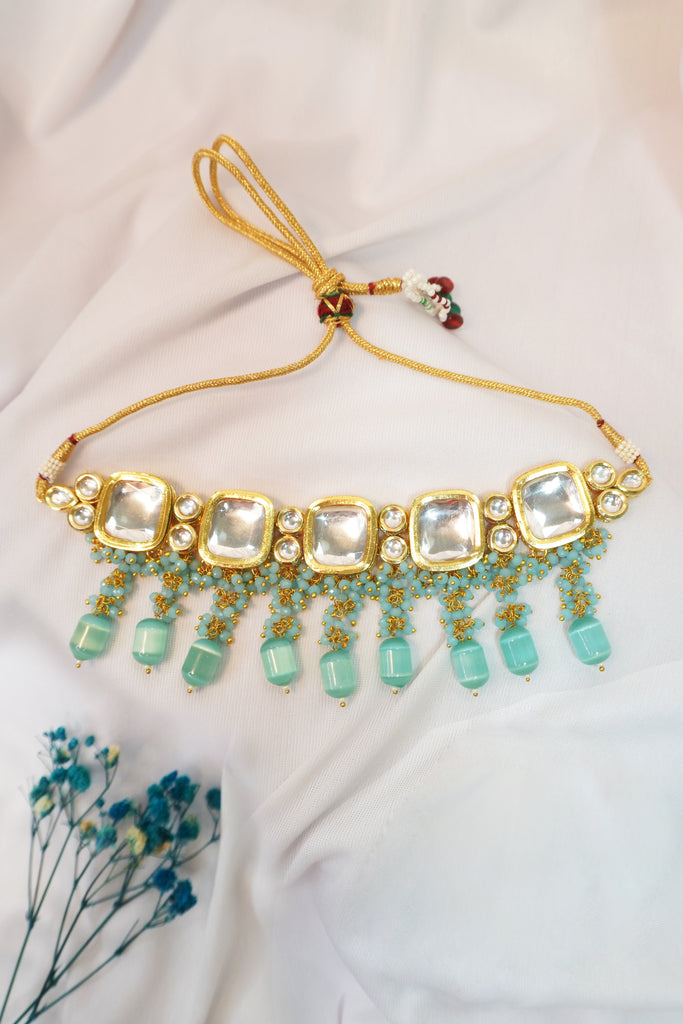 Kundan Choker Set - Blue Kundan Jewellery Set