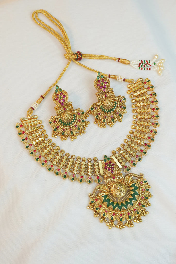 Gold Plated Temple Choker Set in Matte Finish - Temple Jewellery Choker Set