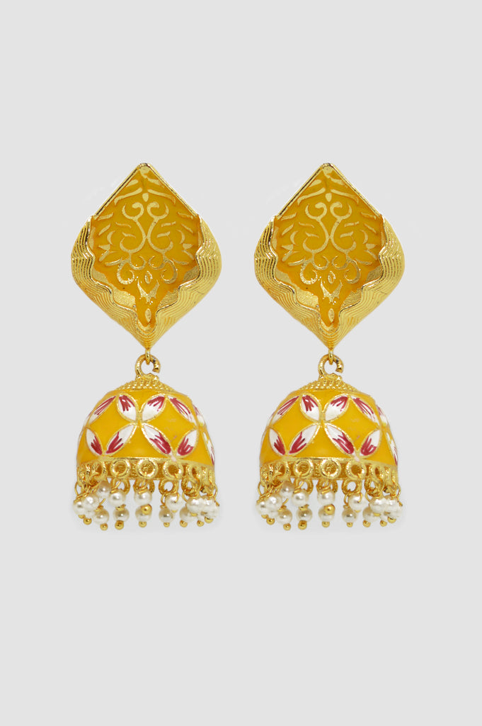 Crushed Gold Meenakari Jhumkas - Jhumka Earrings | Latest Jhumka Designs - Buy Jhumkas Online | Artificial Earring Online Shopping
