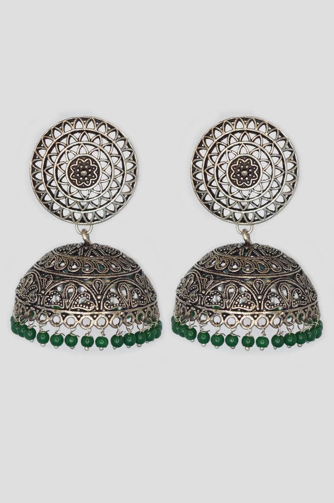 Green Oxidised Jhumki Earrings - Under 1000