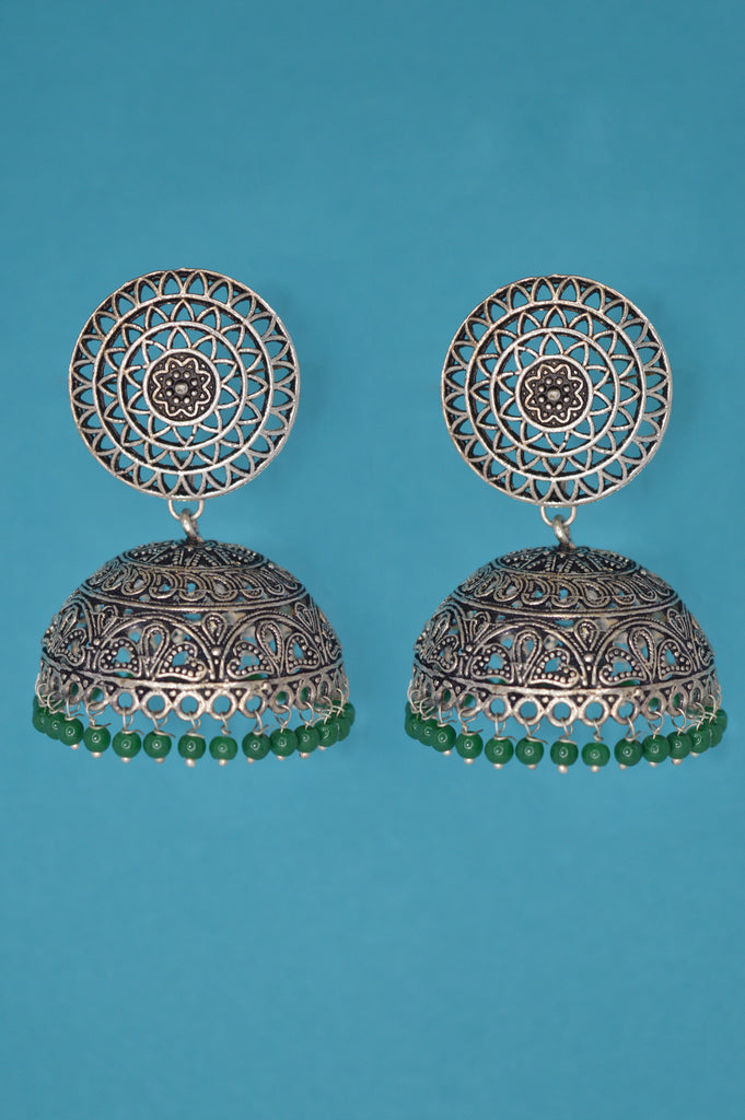Green Oxidised Jhumki Earrings for Women - Niscka 