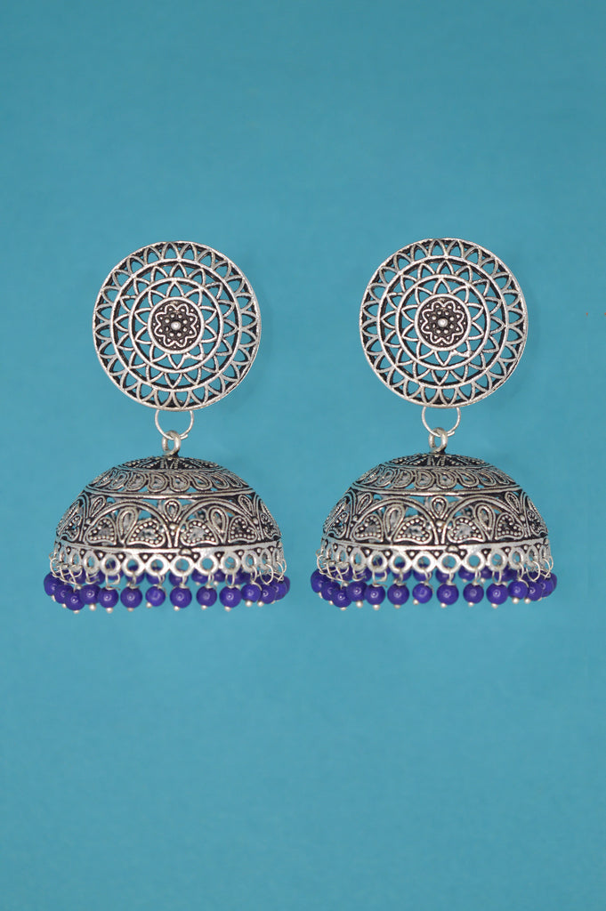 Blue Oxidised Jhumki Earrings Online - Buy Latest & Traditional Jhumkas Collection Online