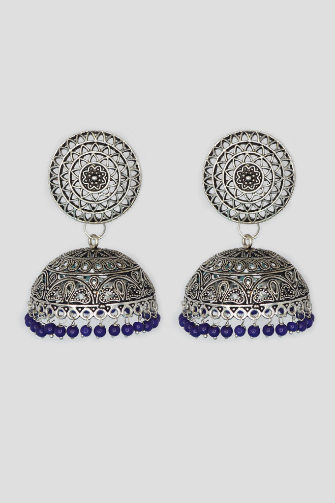 Blue Oxidised Jhumki Earrings - Niscka 