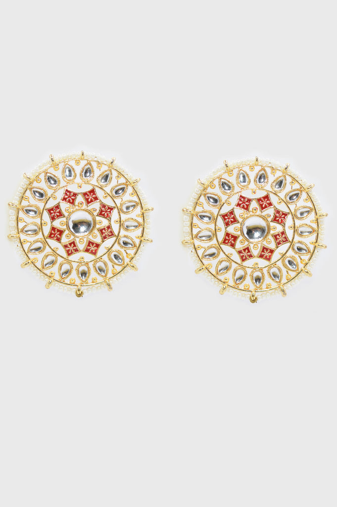 Meenakari Red & Gold Big Stud Earrings for Women - Niscka