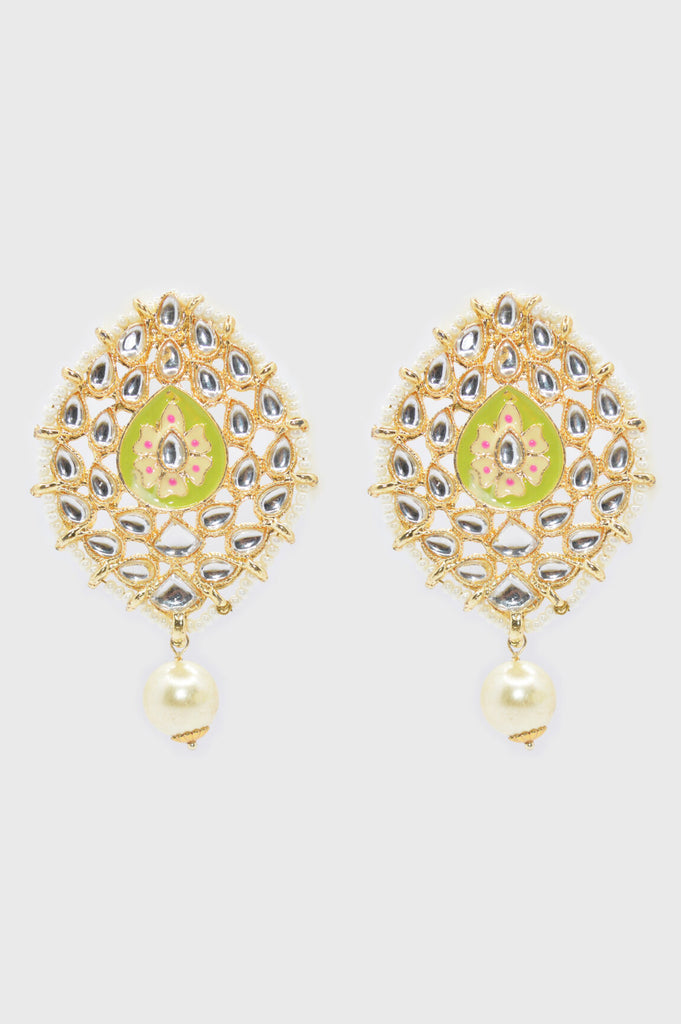 Meenakari Green & Gold Oval Shape Stud Earrings - Niscka