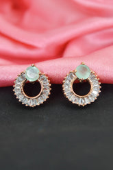American Diamond Rose Gold Plated Cyan Color Stone Studded Earring - Stud Earrings - Gold Earrings