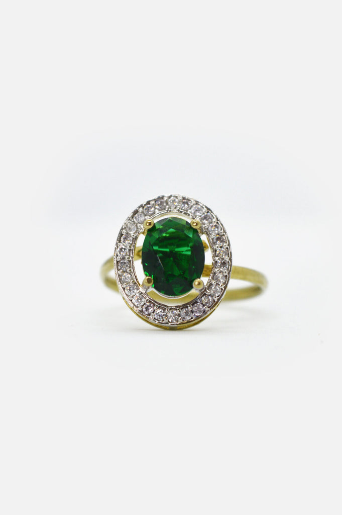 American Diamond Gold Plated with Green Stone Studded Ring - Rings under 500 rupees