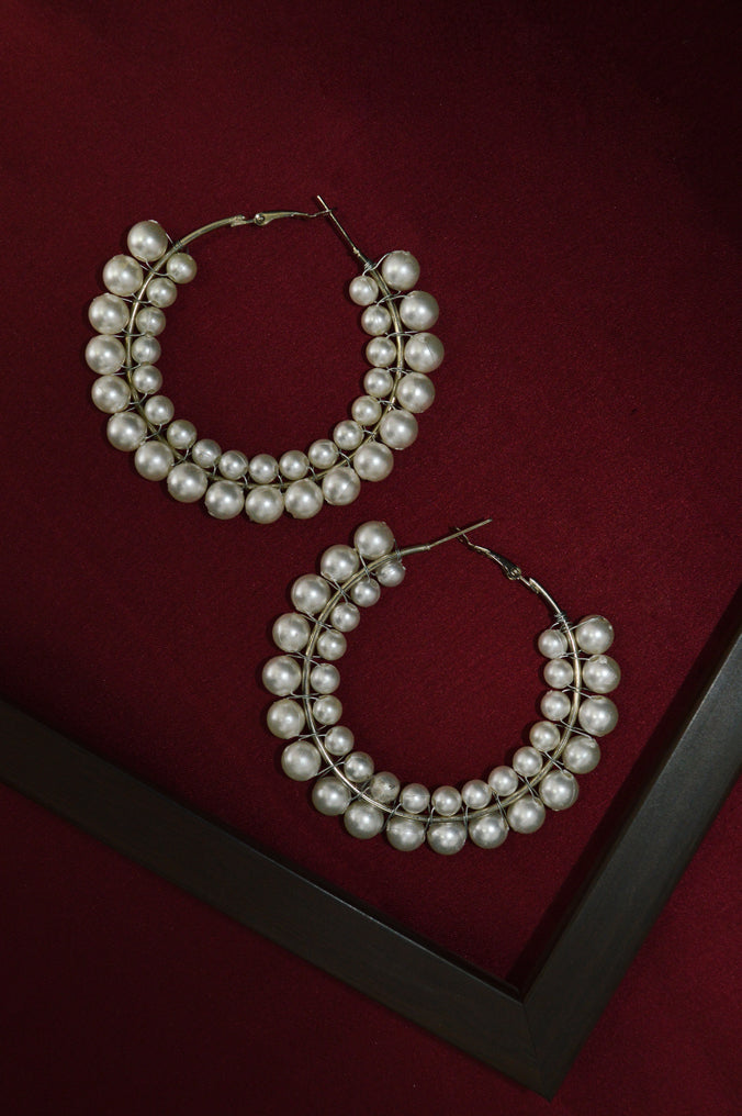 White Pearl Designer Hoops Earring - Niscka