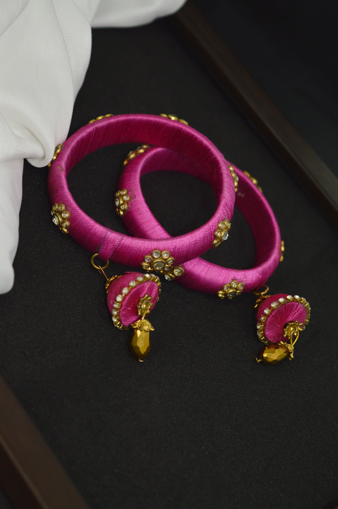 Magenta Pink Thread Bangle Pair - Pink Bangles