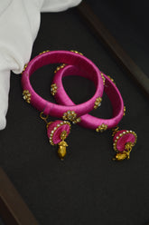 Magenta Pink Thread Bangle Pair - Pink Bangles
