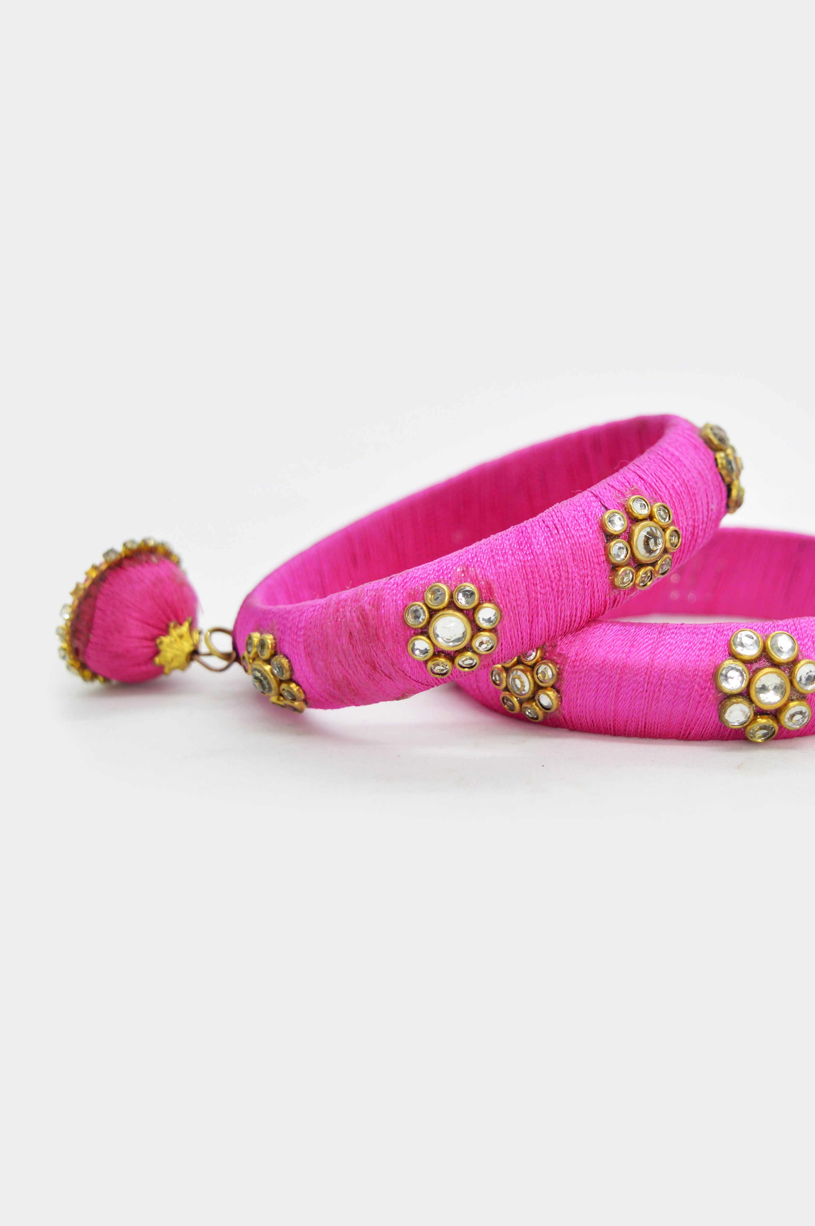 Magenta Pink Thread Bangle Pair - Bangles Online