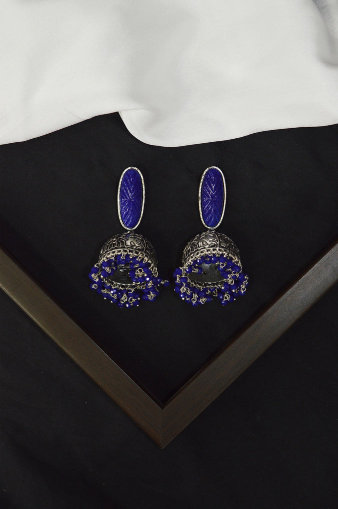 Oxidized Swanky Jhumki Blue Earrings 