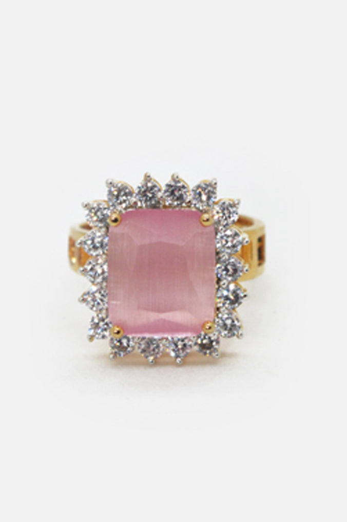 Stella Pink American Diamond Gold Plated Ring for Women
