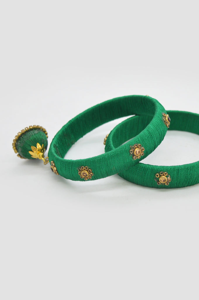 Handcrafted Leaf Green Thread Bangles - Niscka 