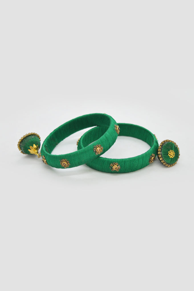 Handcrafted Leaf Green Thread Bangles Online - Thread Bangles Images