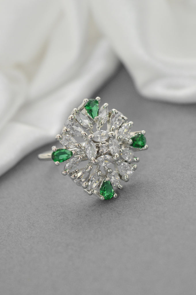 American Diamond Zirconia Stone Studded Ring (Green)  - Green Stone Ring 