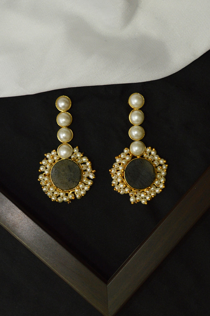  Druzy Stone Studded Pearl Earring - Buy Pearl Earrings