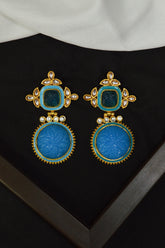 Blue Onyx Gold Plated Kundan Earring - Earrings for Girls