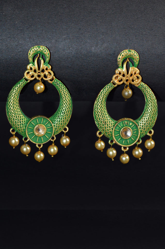 Handcrafted Green Color Meenakari Earring - Earrings for girls under 500