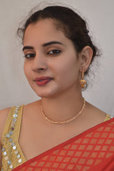 Zircon Stones Studded Gold Plated Choker Necklace Set - Necklace Pics