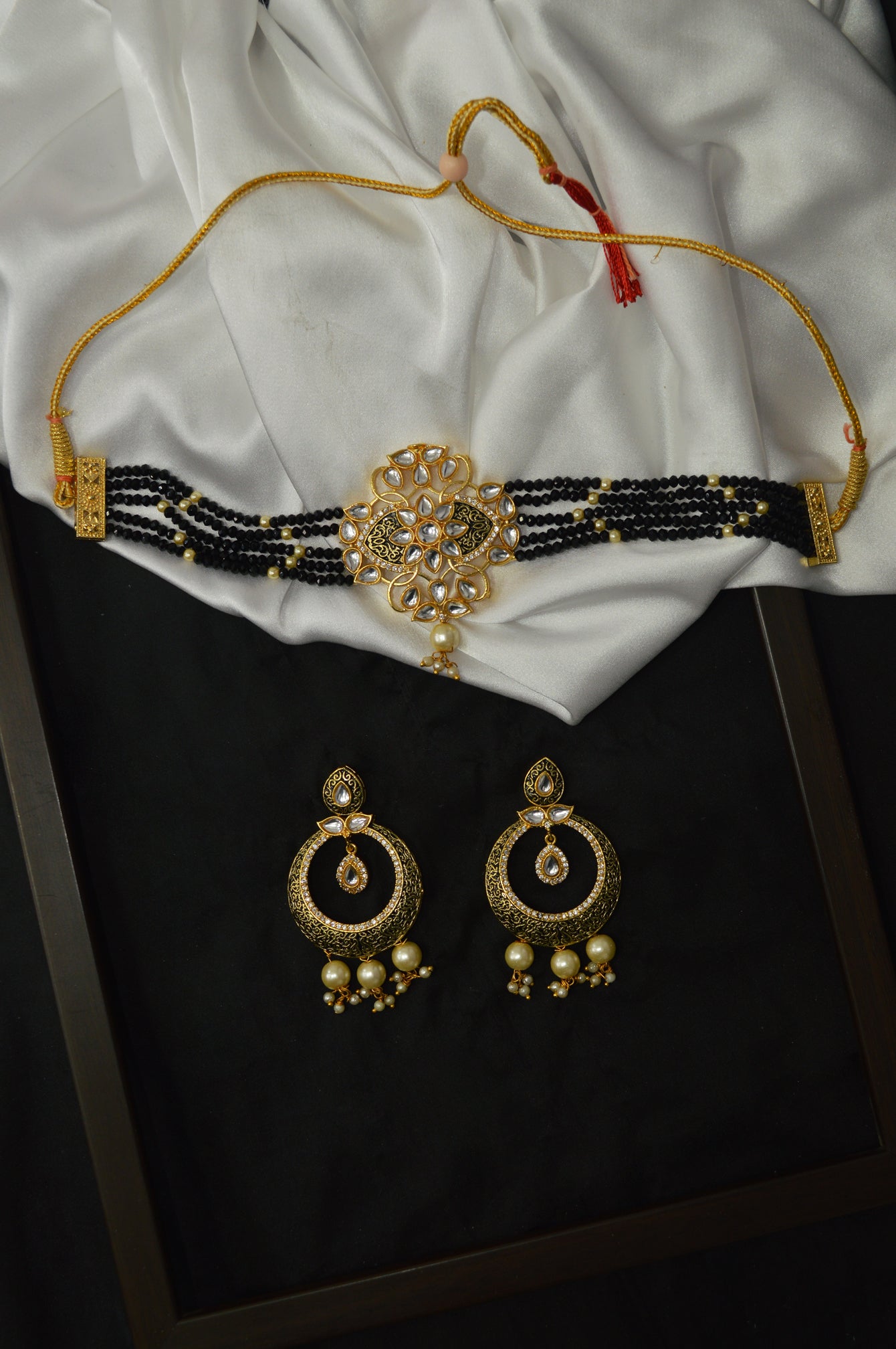 Black Meenakari Choker Necklace Set - Choker