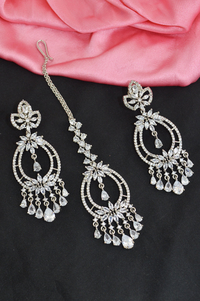 Handcrafted American Diamond Silver Plated Combo Set - Buy Silver Plated Jewellery Set online in India