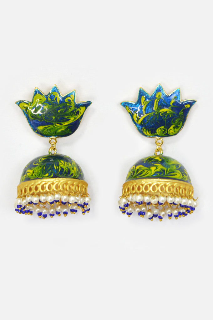 Lotus Azure Jhumka Earrings Online - Niscka 