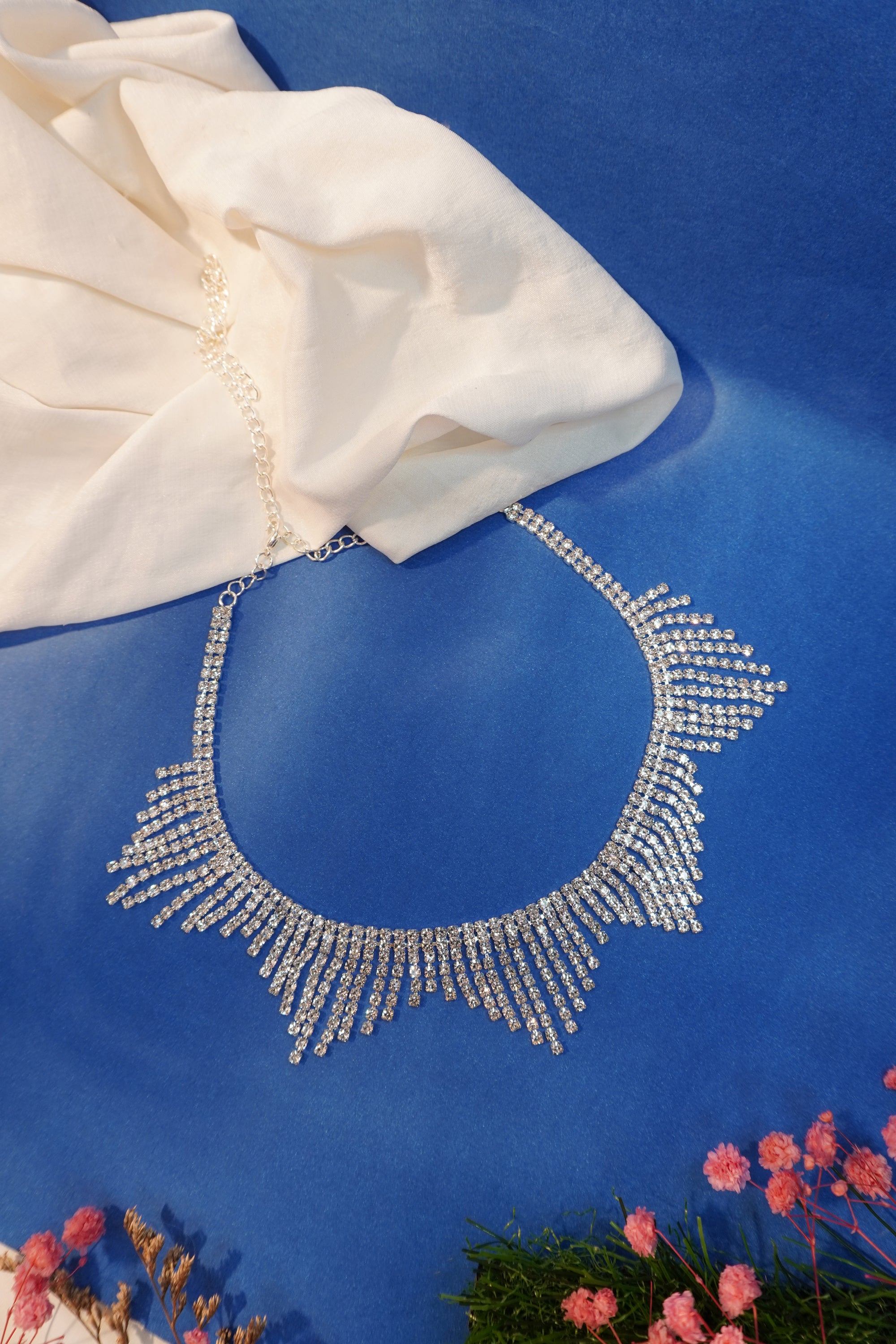 Sterling Silver Necklace Studded with Cubic Zirconia Stones