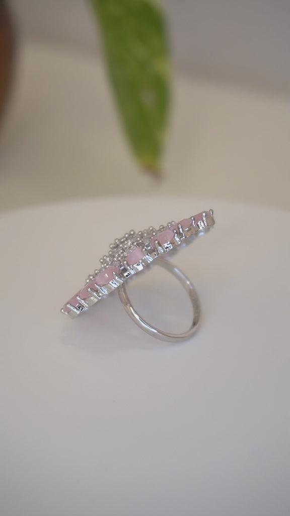 Stylish American Diamond Silver Plated with Pink Stones Handcrafted Ring - Buy Rings Online