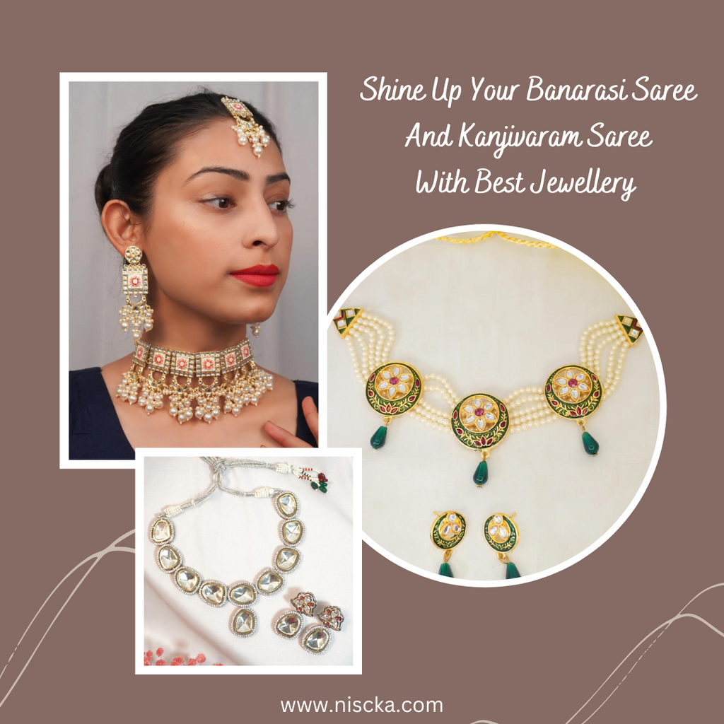 SakhiFashions - KUNDAN JEWELLERY ✨ Handcrafted silver with gold jewellery.  Get the complete look timeless classics at Sakhi AS-V00291N,E On  @chandrarajendran ji white and green Madurai cotton saree EE-W06314 teamed  with Kora