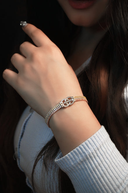 Pink and White American Diamond Necklace Set with A Pair of Bangles