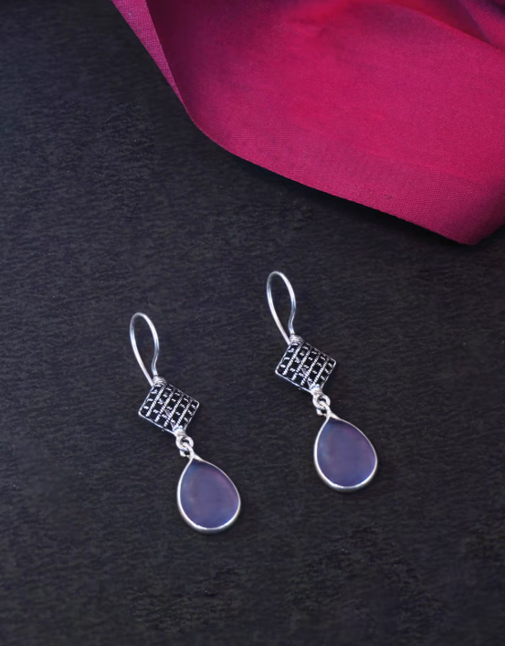 Purple Stone Silver Oxidised Hanging Earring