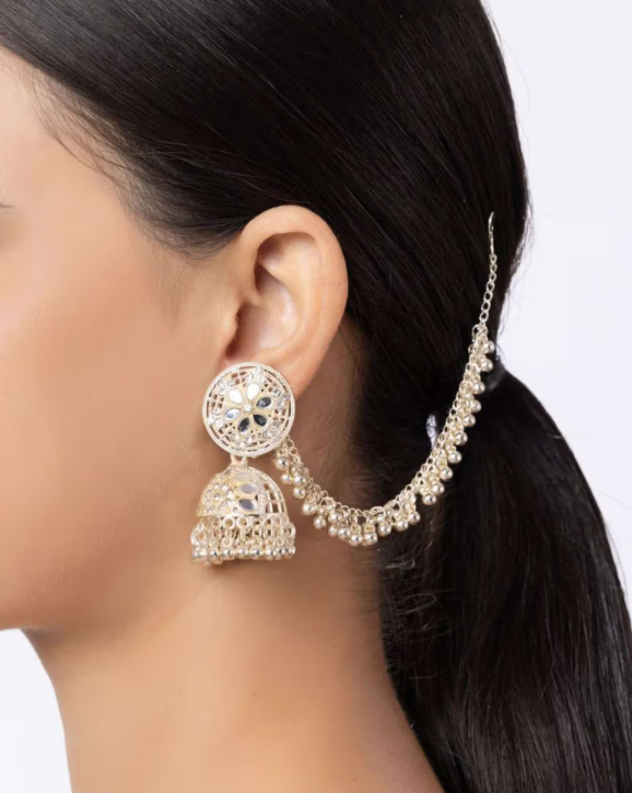 Ethnic Kundan Jhumka with Earring Chain