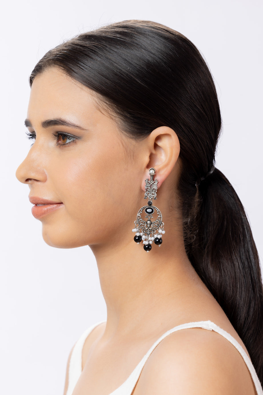 Tassel Silver Rhinestones Long Chain Earrings | KissProm