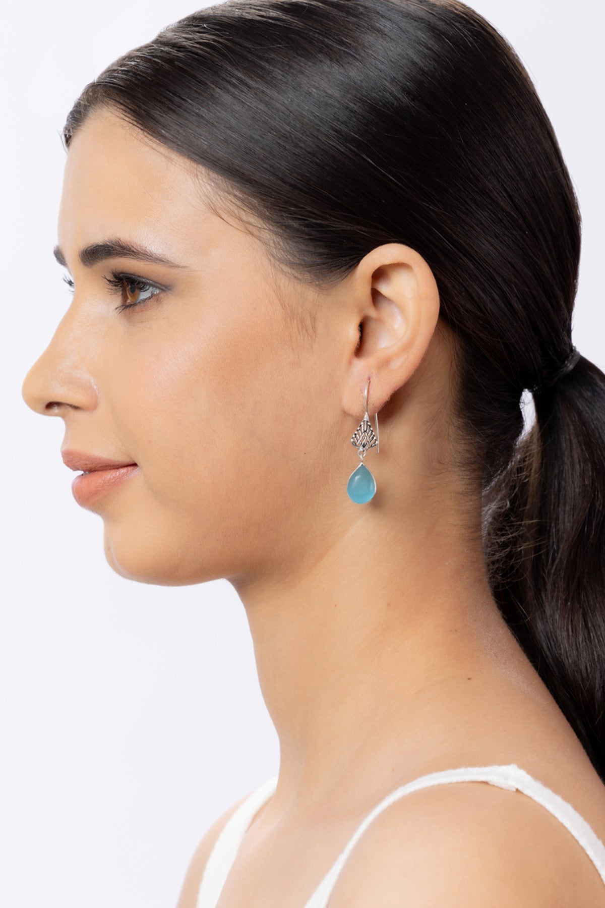 Blue Stone Silver Oxidised Hanging Earring