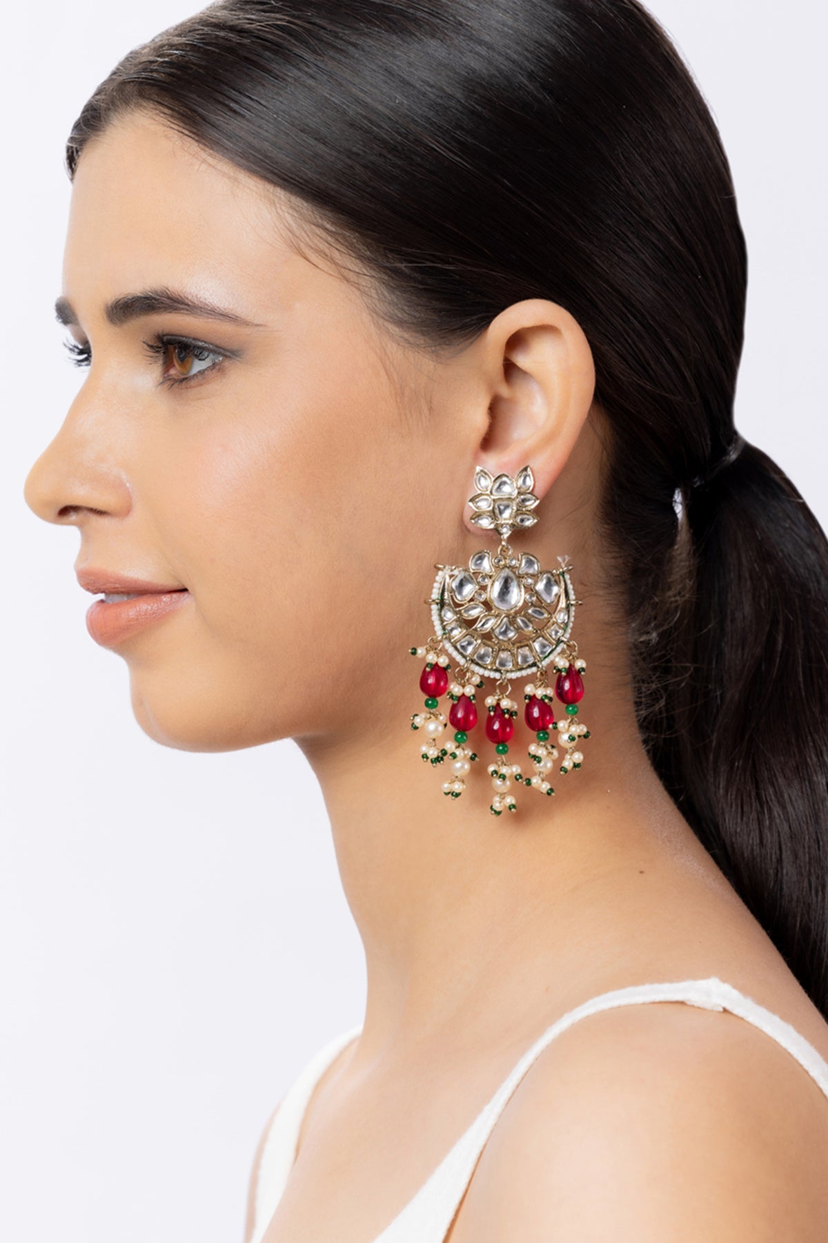 Kundan and Pink Stone Hanging Earring