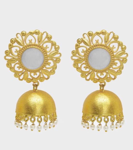 Traditional Gold Plated Grey Stud Jhumka Earring