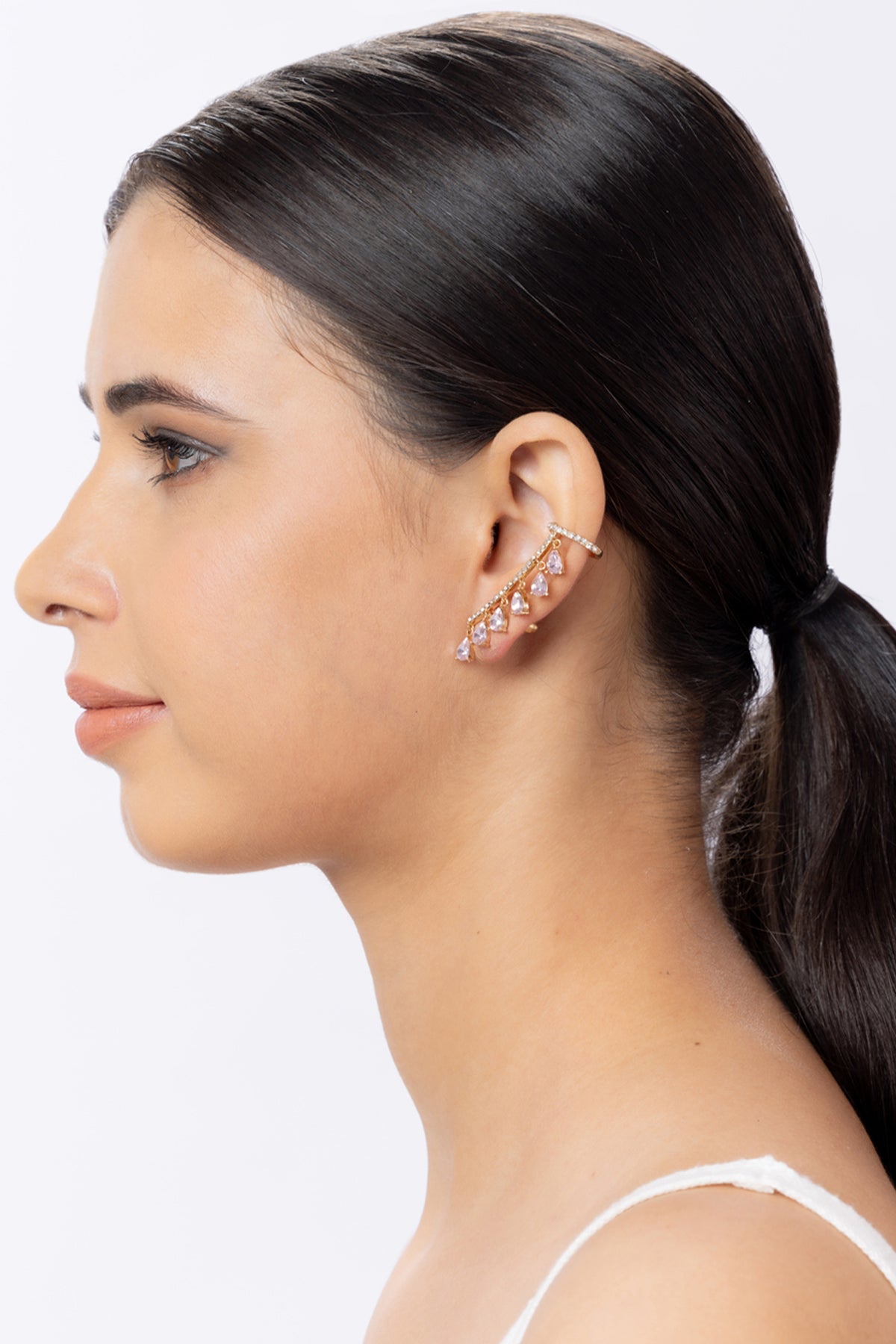 Pink Crystal Rhinestone Gold Toned Ear Cuff