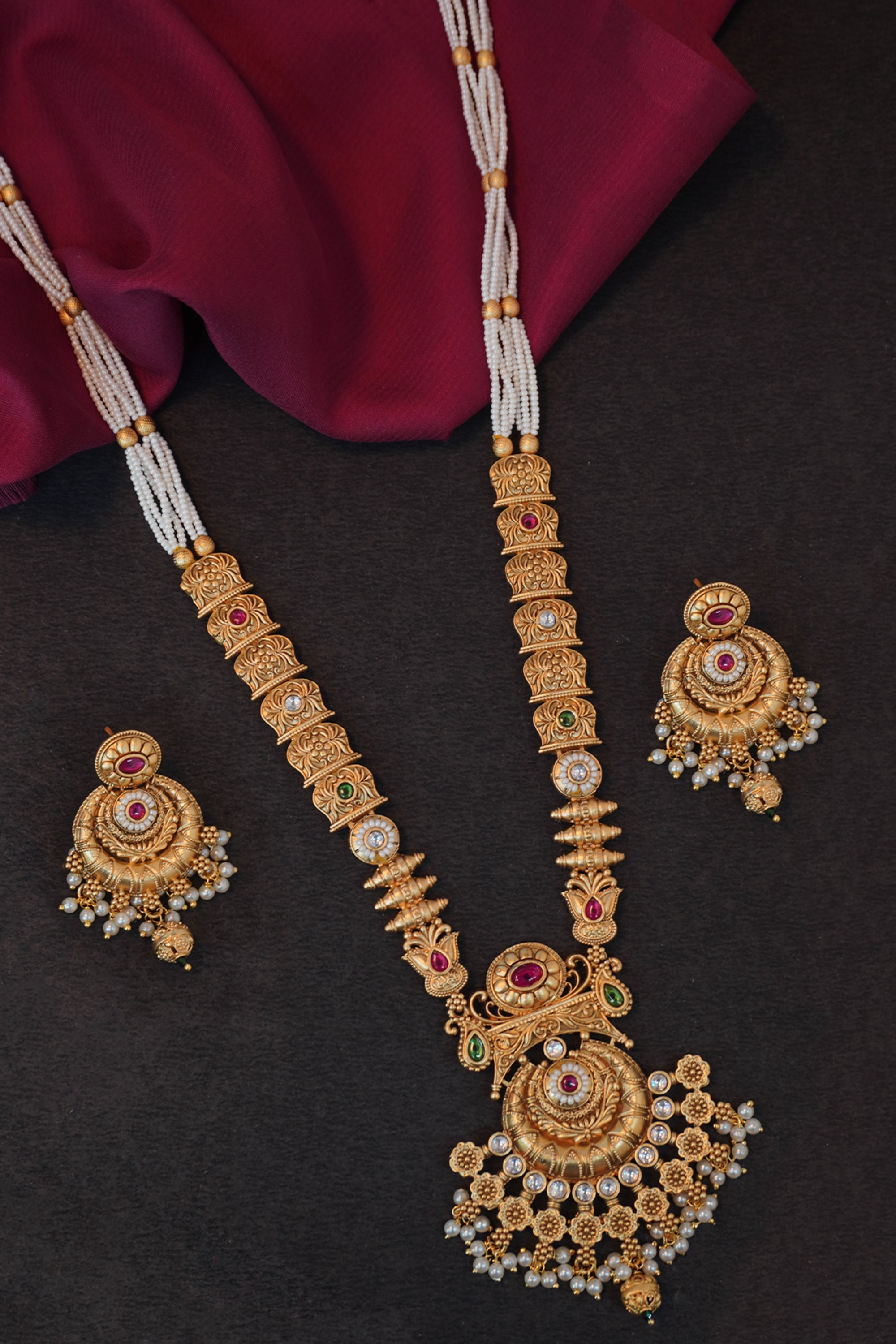 Rajwadi Antique Golden Rani Haar Necklace Set Gold Necklace – Niscka