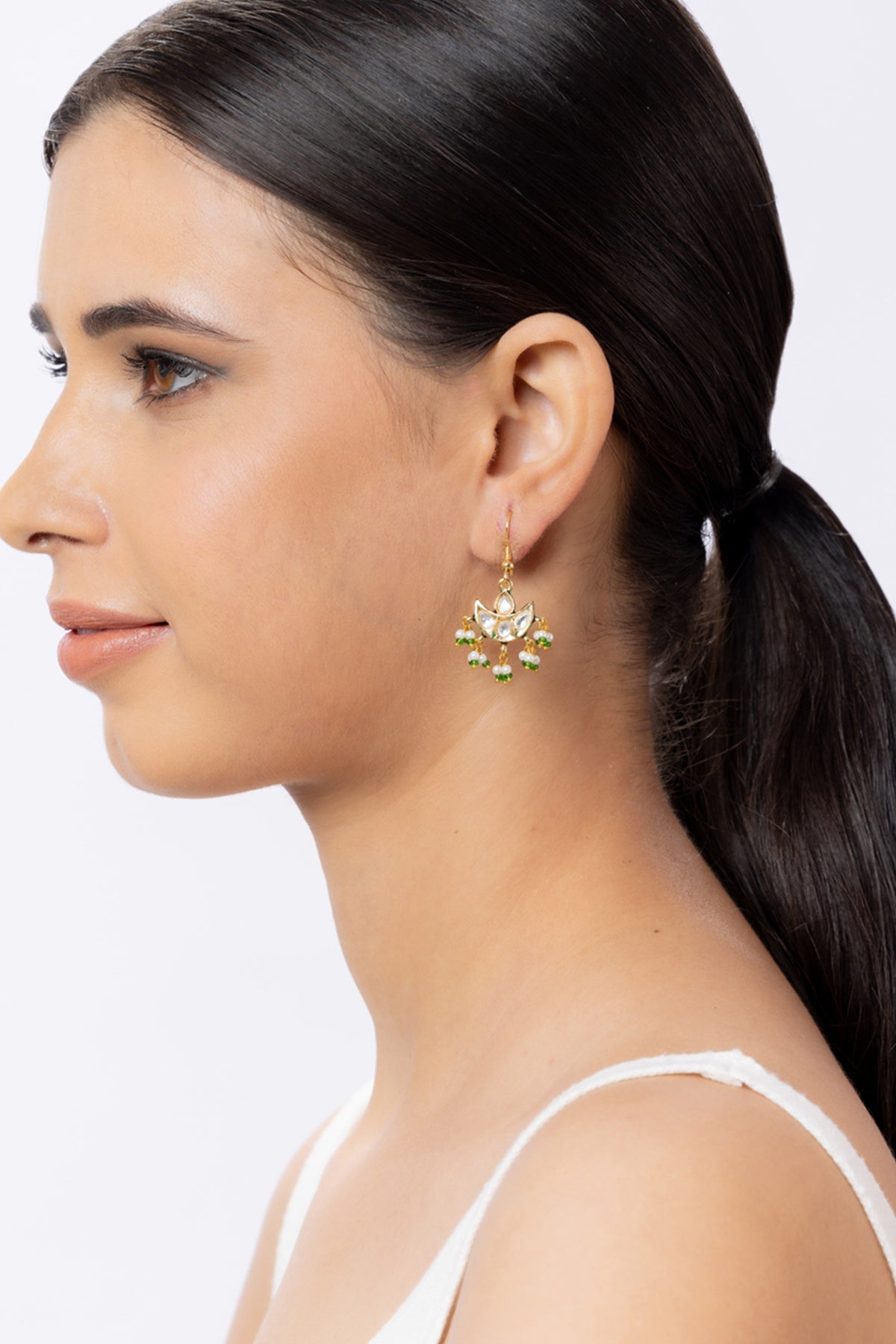 Green Gold Toned Earrings