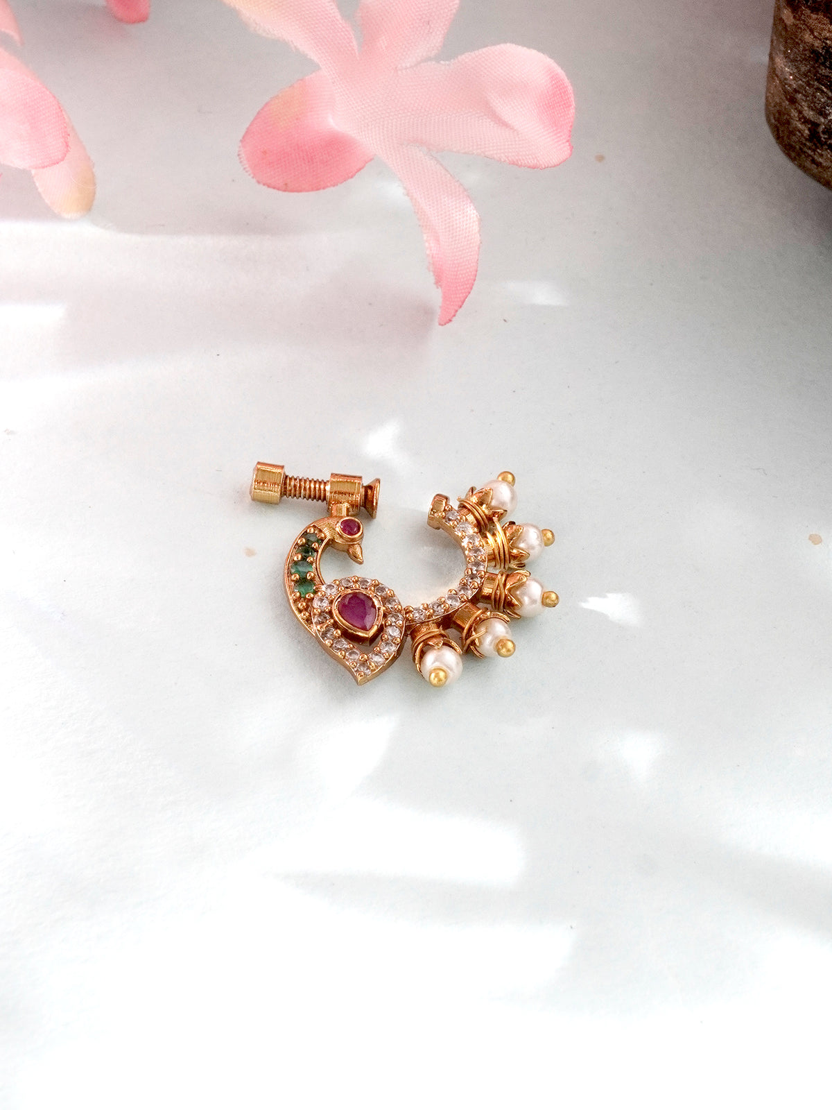 24k Ethnic Maharashtrian Gold Plated Zircon Stone Nath