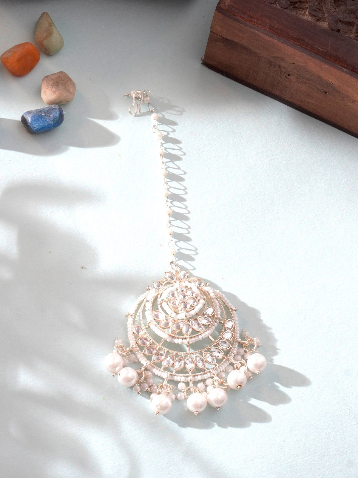 18k Gold Plated White Zircon Bell-Design Maang tikka