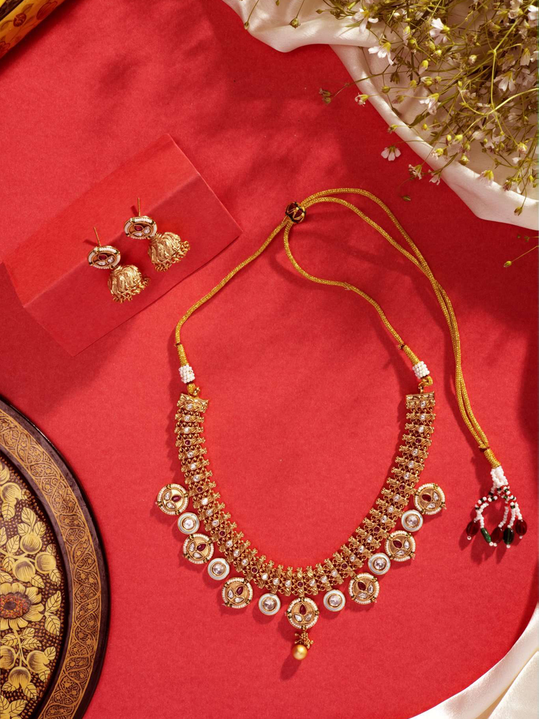 Gold Plated Ruby and Kundan Necklace