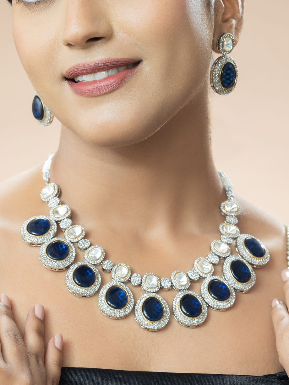 Greenwich Solitaire Sapphire & Diamond Necklace and Earrings Set in 14