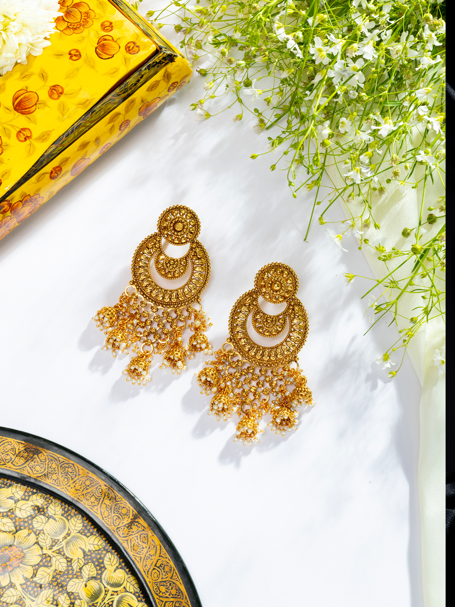 Party Order Antique Gold Plated Chand Bali Earrings at Rs 182/pair in Mumbai