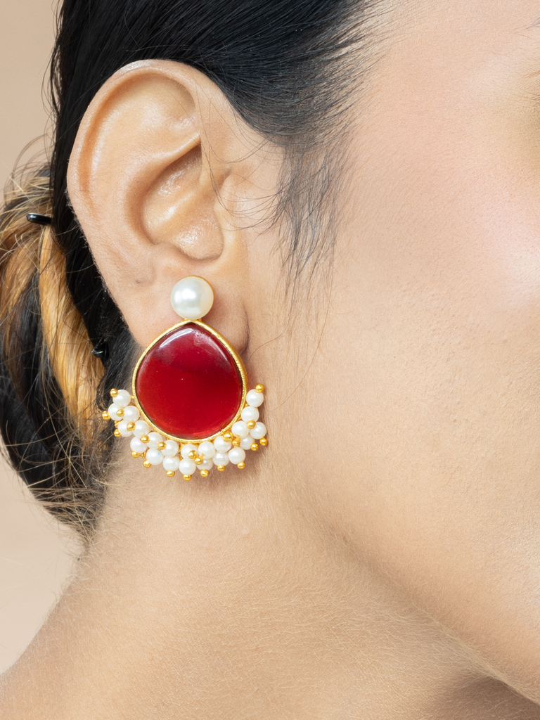 Red Stone Gold Earrings For Women