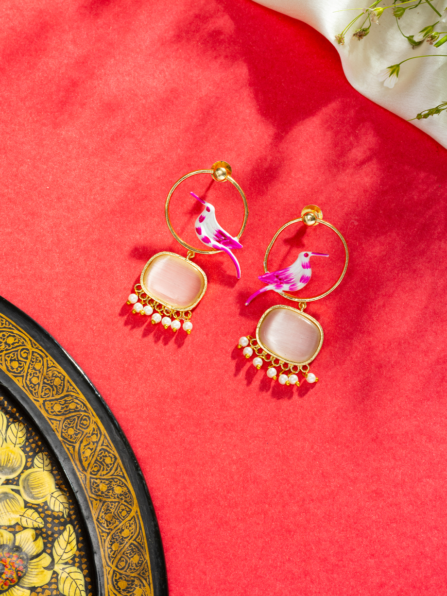 Gold plated white and pink kundan stone and pearl chandbali earrings  available only at Pernia's Pop Up Shop. 2024