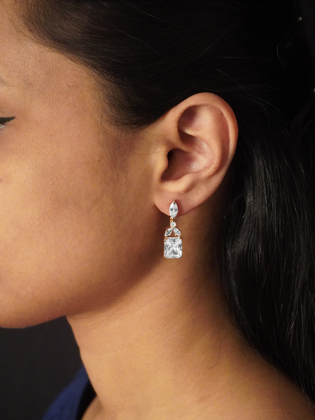 Gold Plated White Zircon Stone Earrings